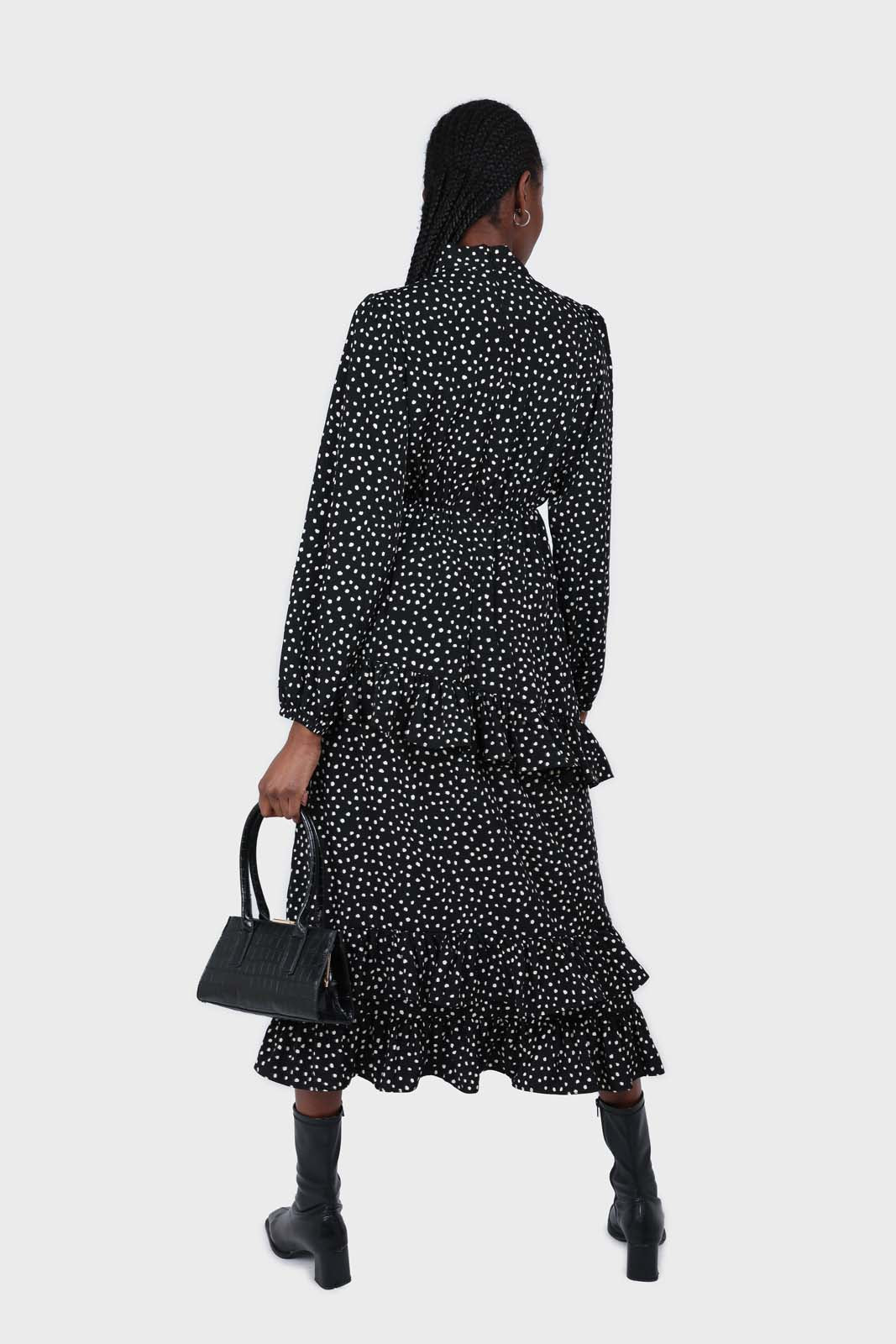 Black and ivory dot print maxi dress