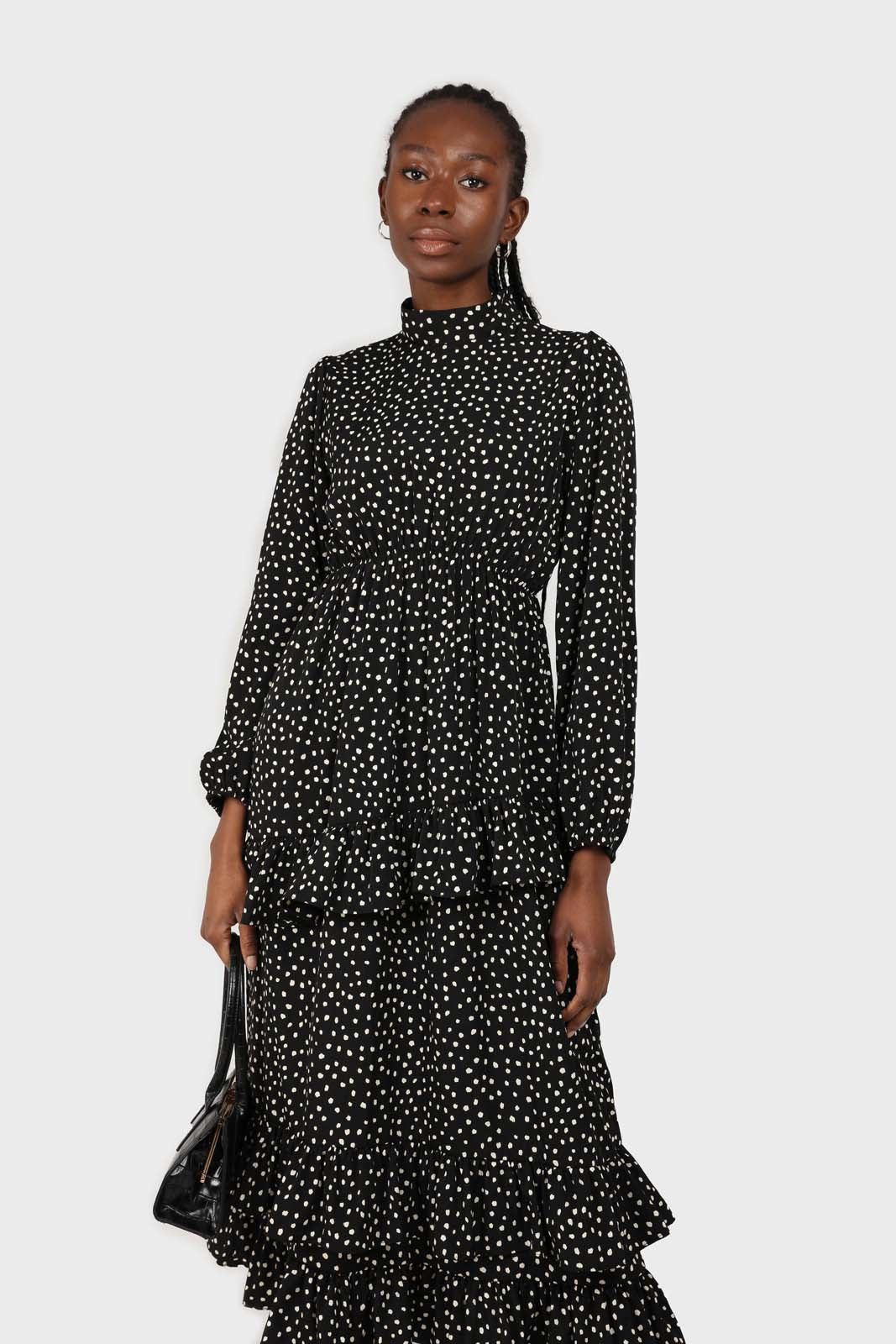 Black and ivory dot print maxi dress