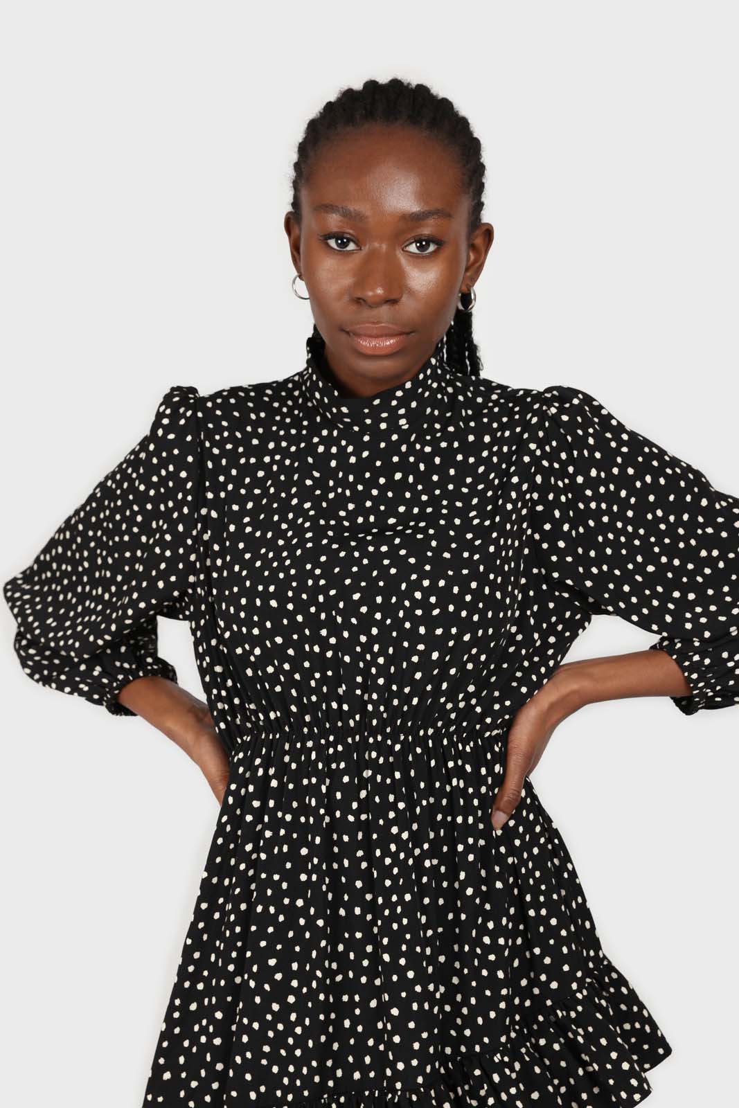 Black and ivory dot print maxi dress