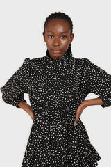 Black and ivory dot print maxi dress