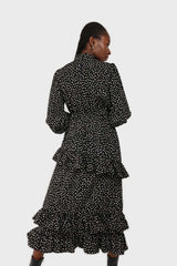 Black and ivory dot print maxi dress