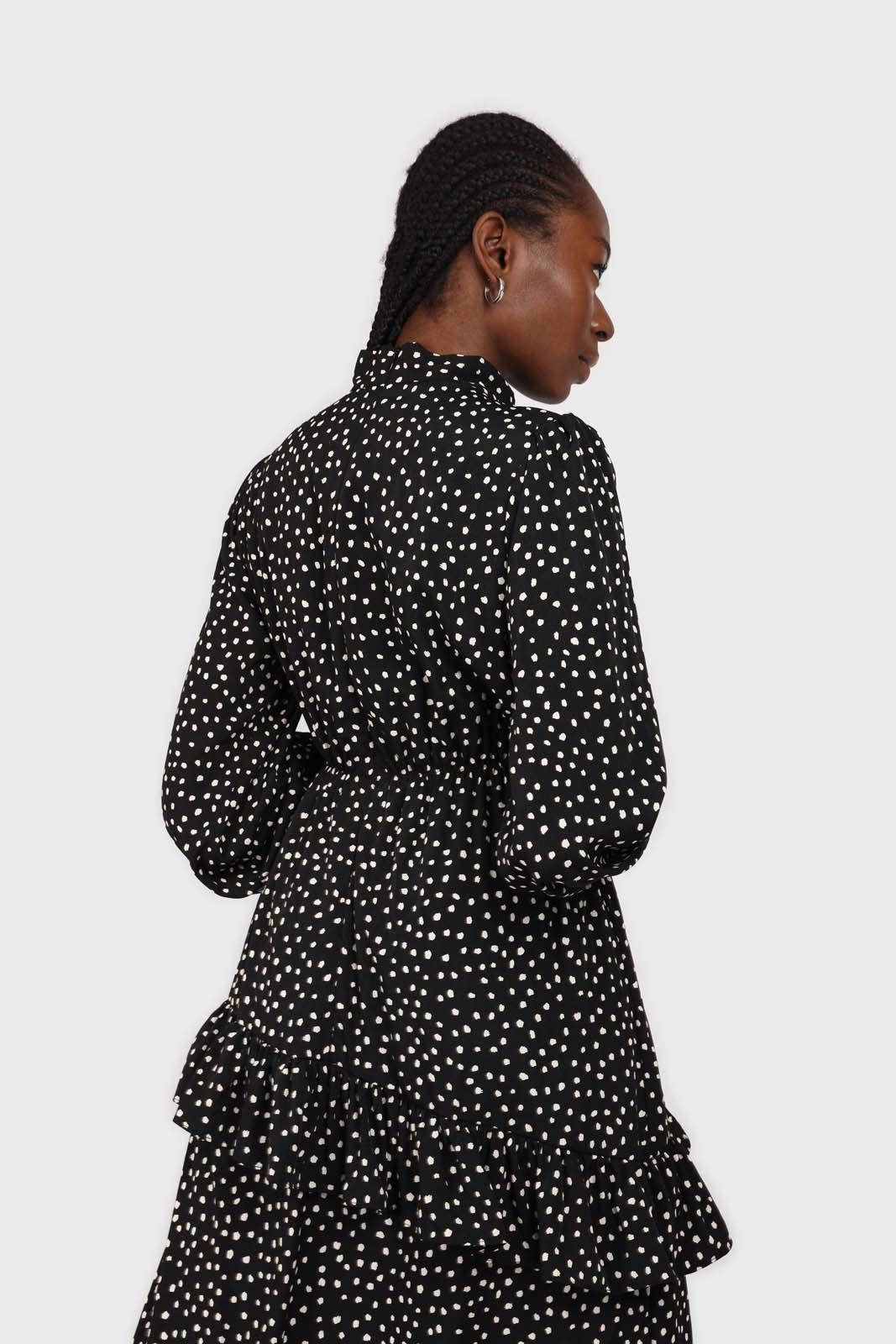 Black and ivory dot print maxi dress