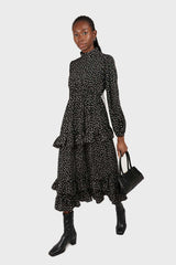 Black and ivory dot print maxi dress