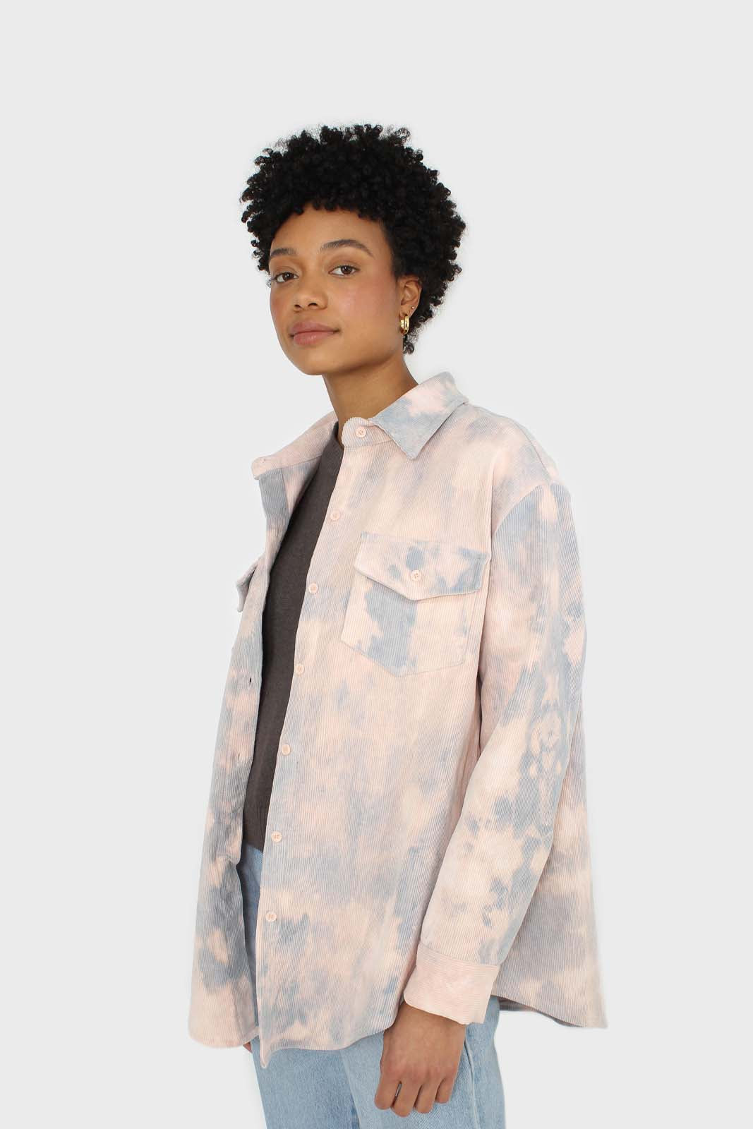 Pale pink and blue tie dye tie waist shirt jacket