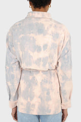 Pale pink and blue tie dye tie waist shirt jacket