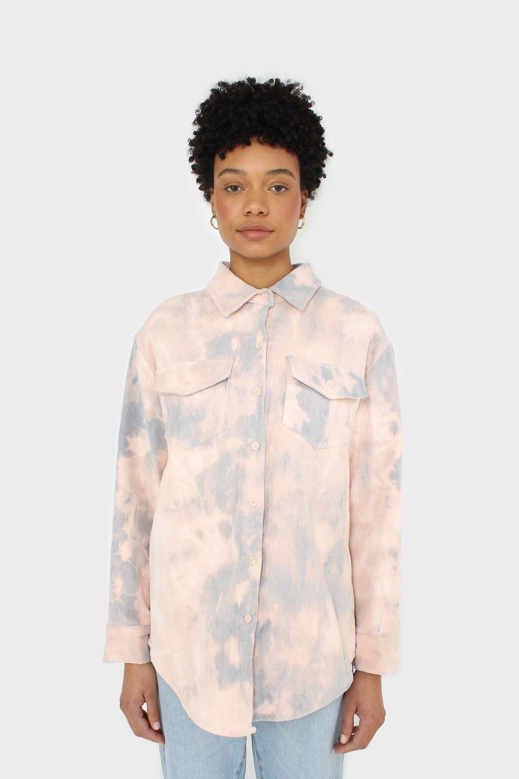 Pale pink and blue tie dye tie waist shirt jacket