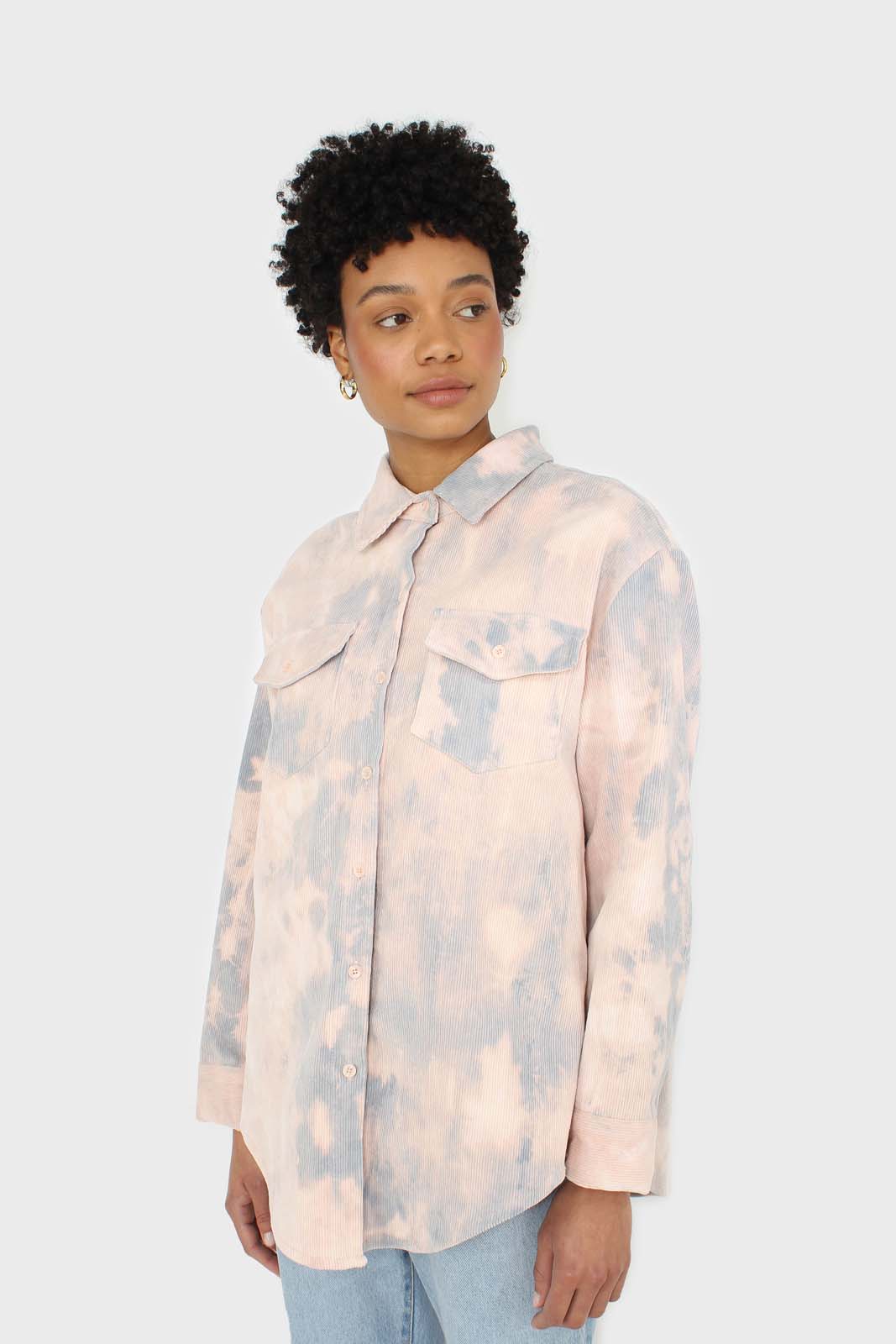 Pale pink and blue tie dye tie waist shirt jacket