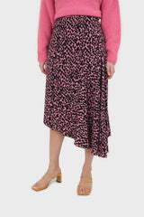 Pink and black animal print asymmetric hem skirt