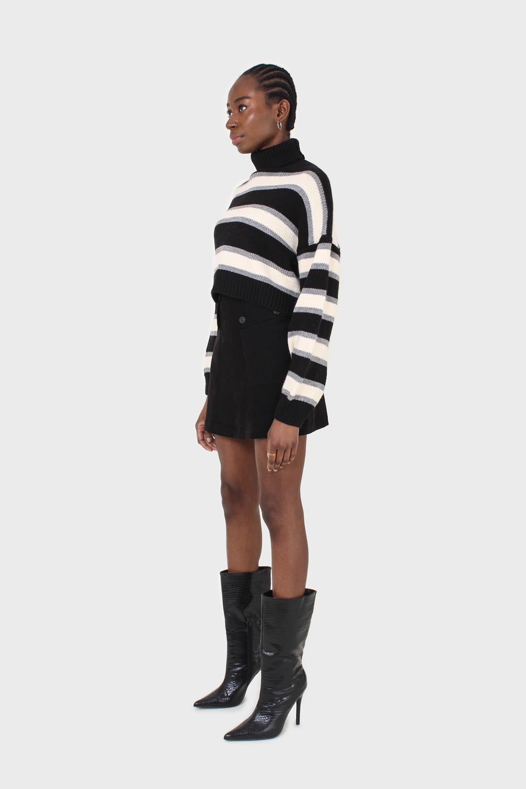Black double button panel pocket mini skirt