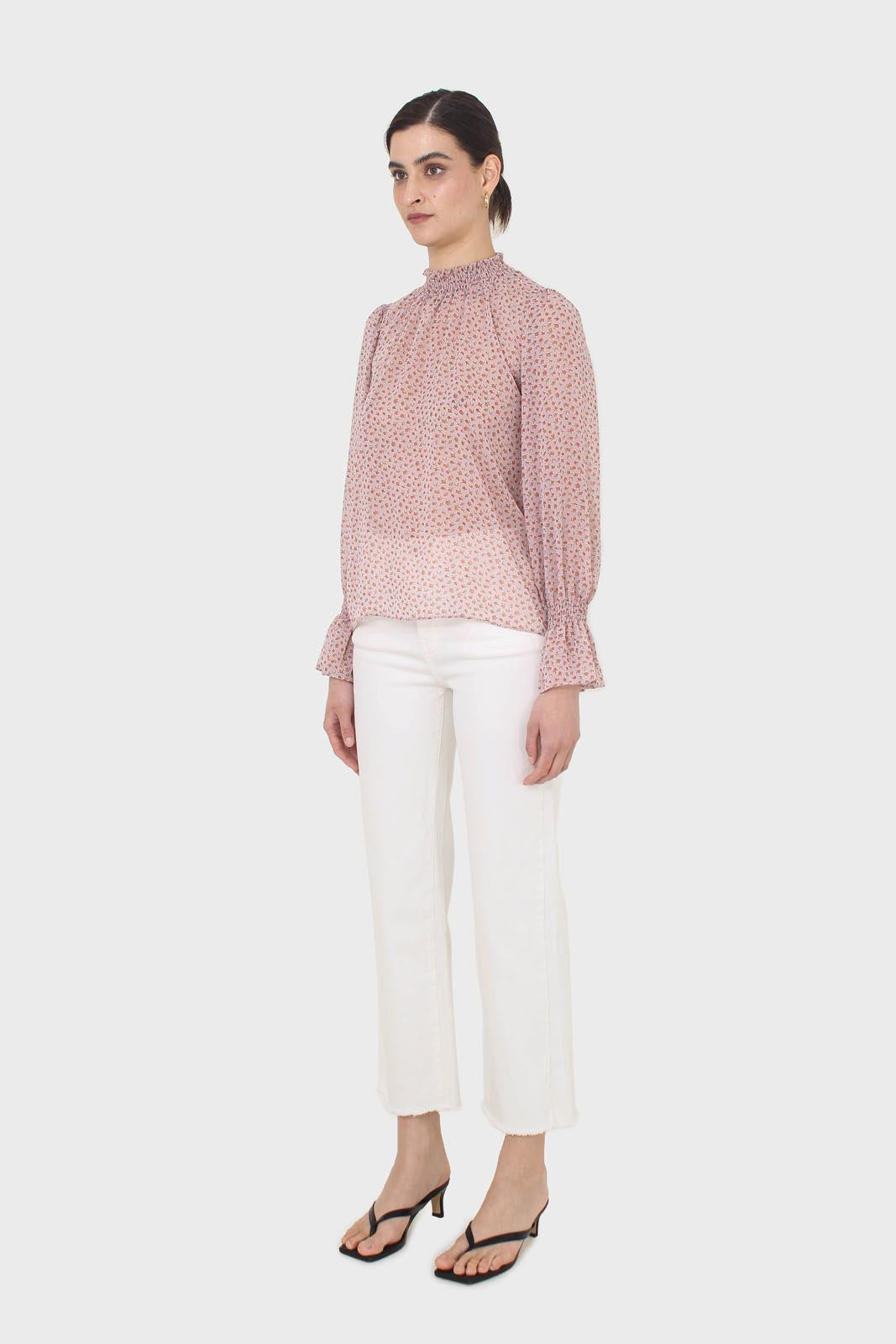Lilac floral high neck long sleeved top