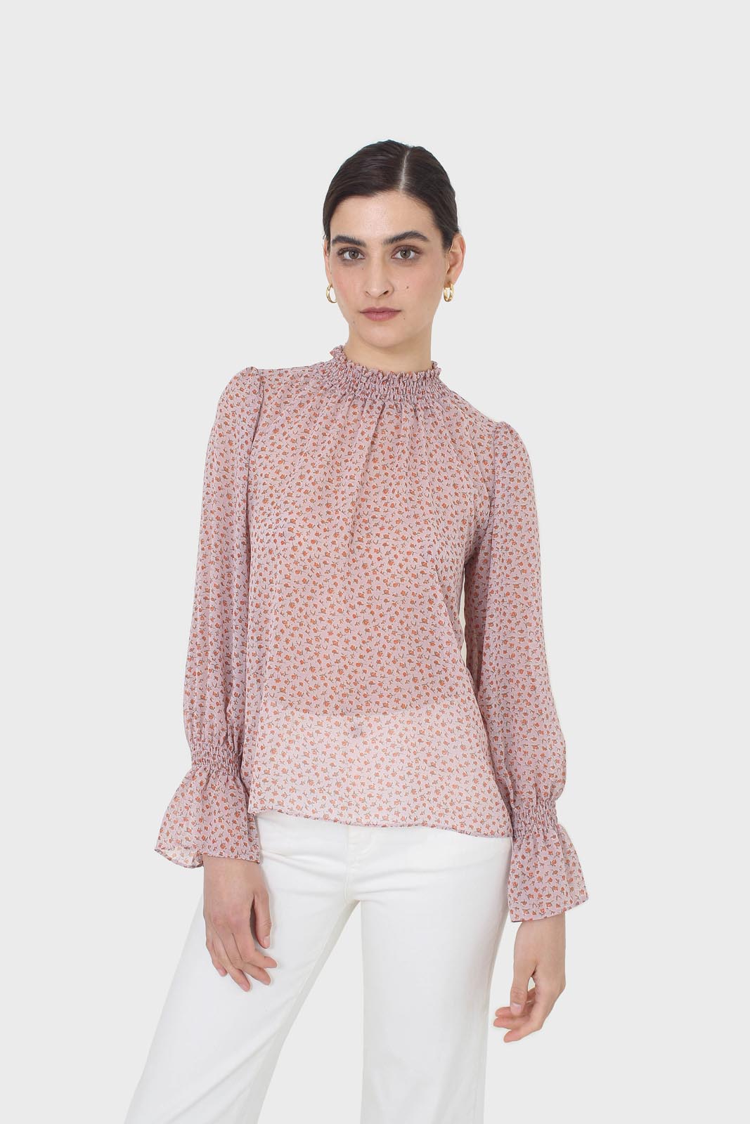 Lilac floral high neck long sleeved top
