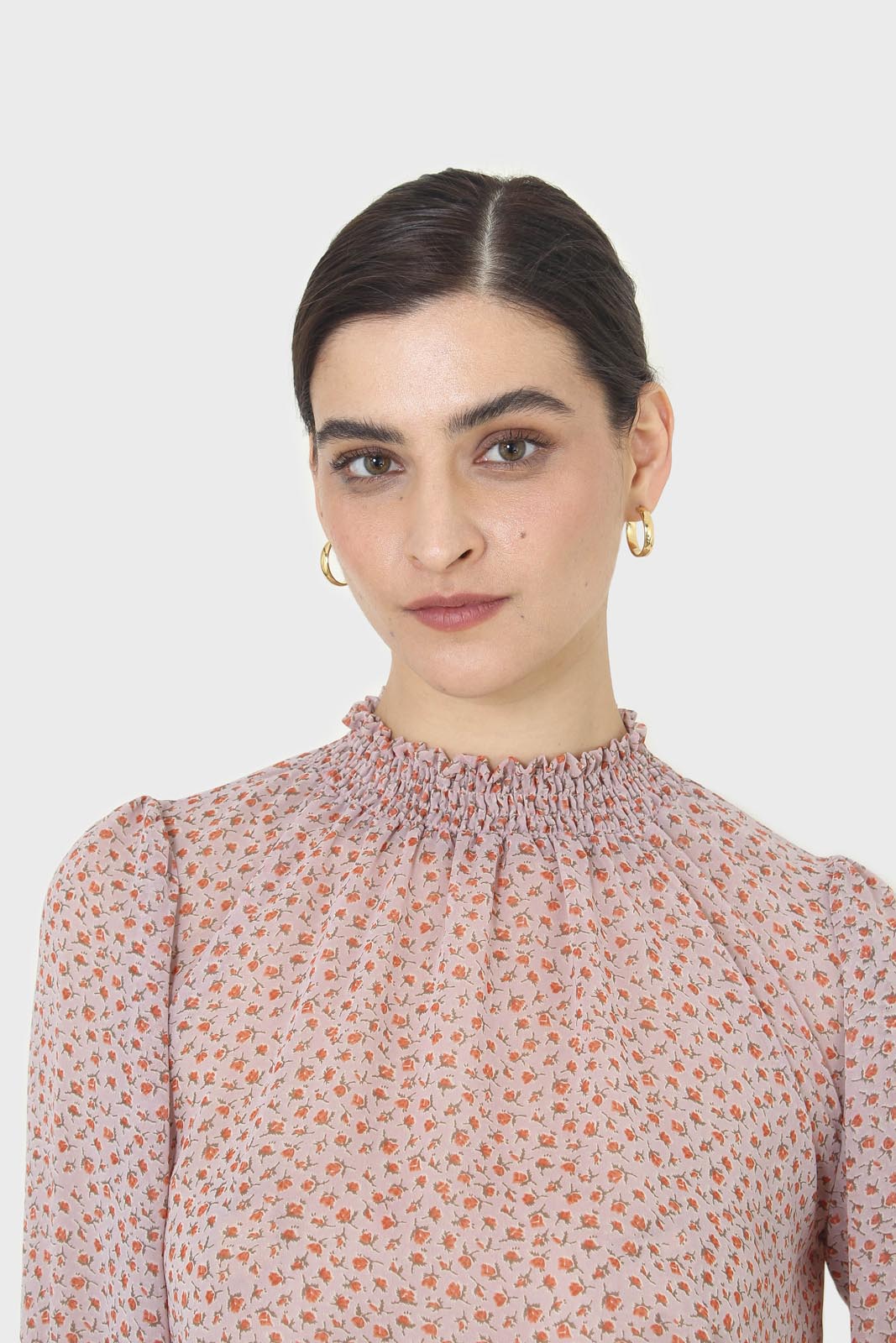 Lilac floral high neck long sleeved top