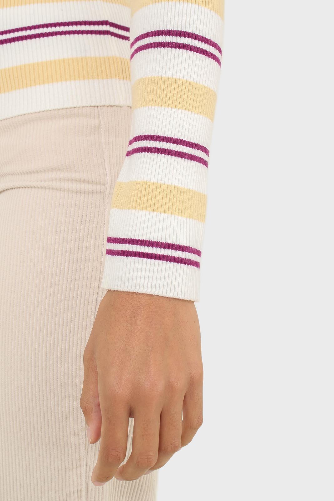 Ivory purple and yellow multistripe knit top