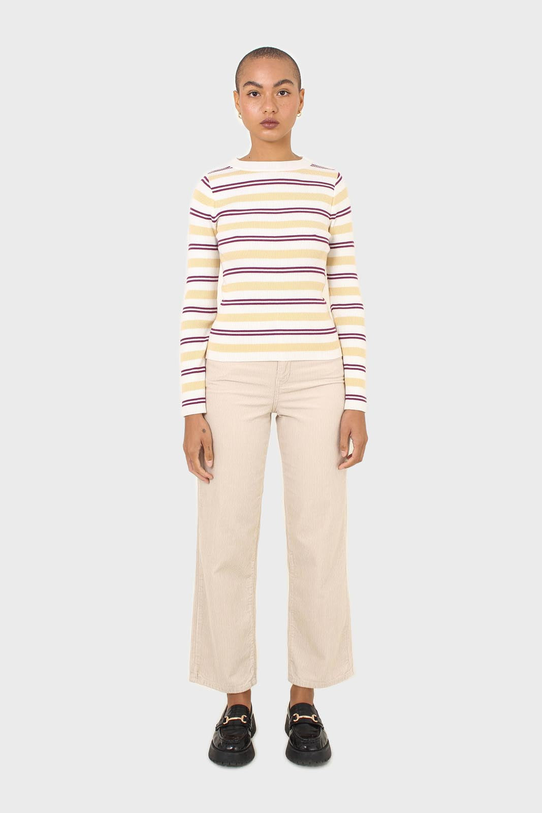 Ivory purple and yellow multistripe knit top