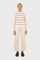 Ivory purple and yellow multistripe knit top