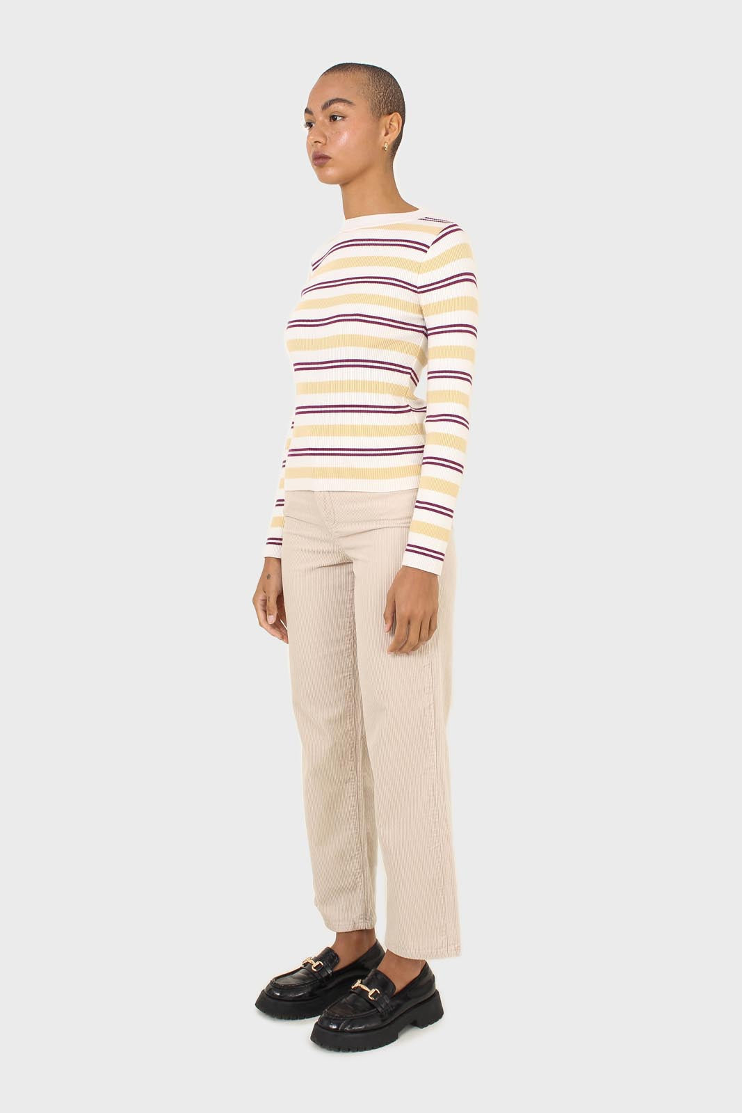 Ivory purple and yellow multistripe knit top