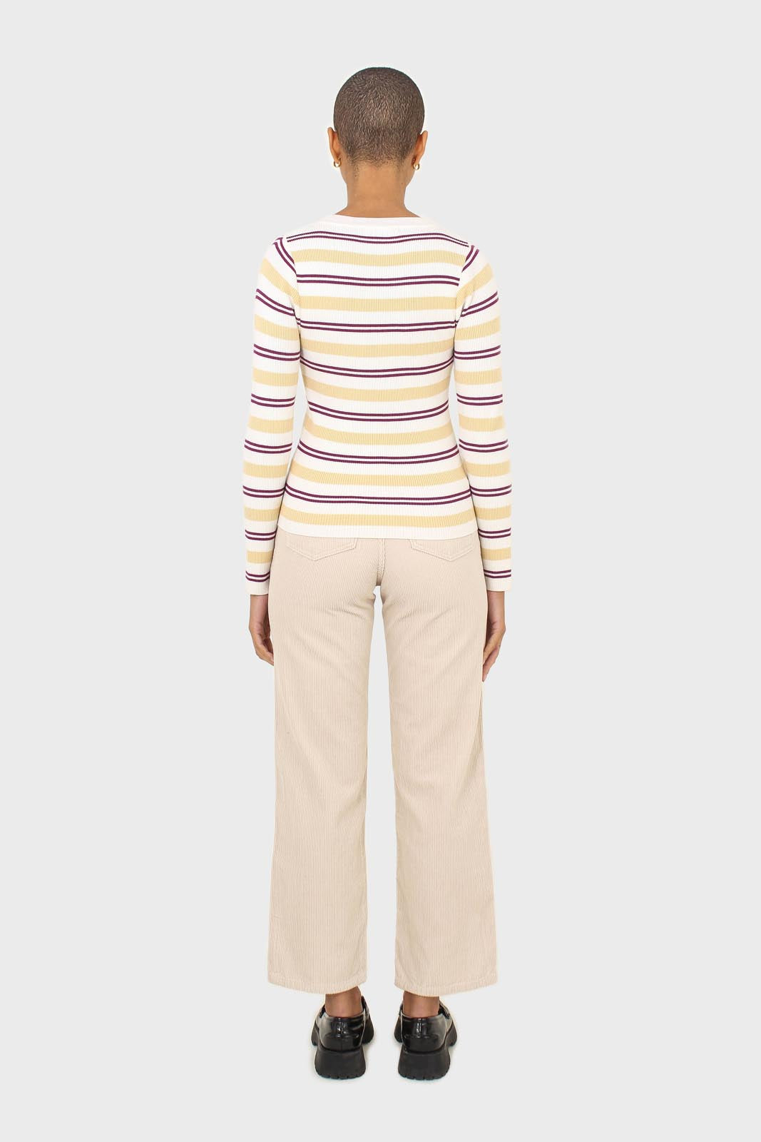 Ivory purple and yellow multistripe knit top