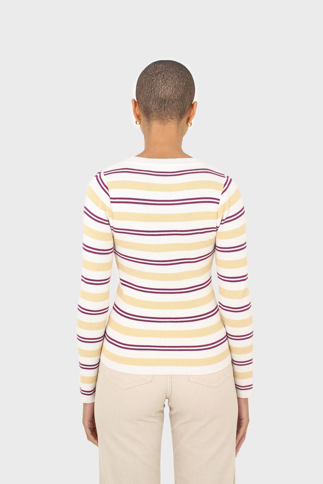 Ivory purple and yellow multistripe knit top