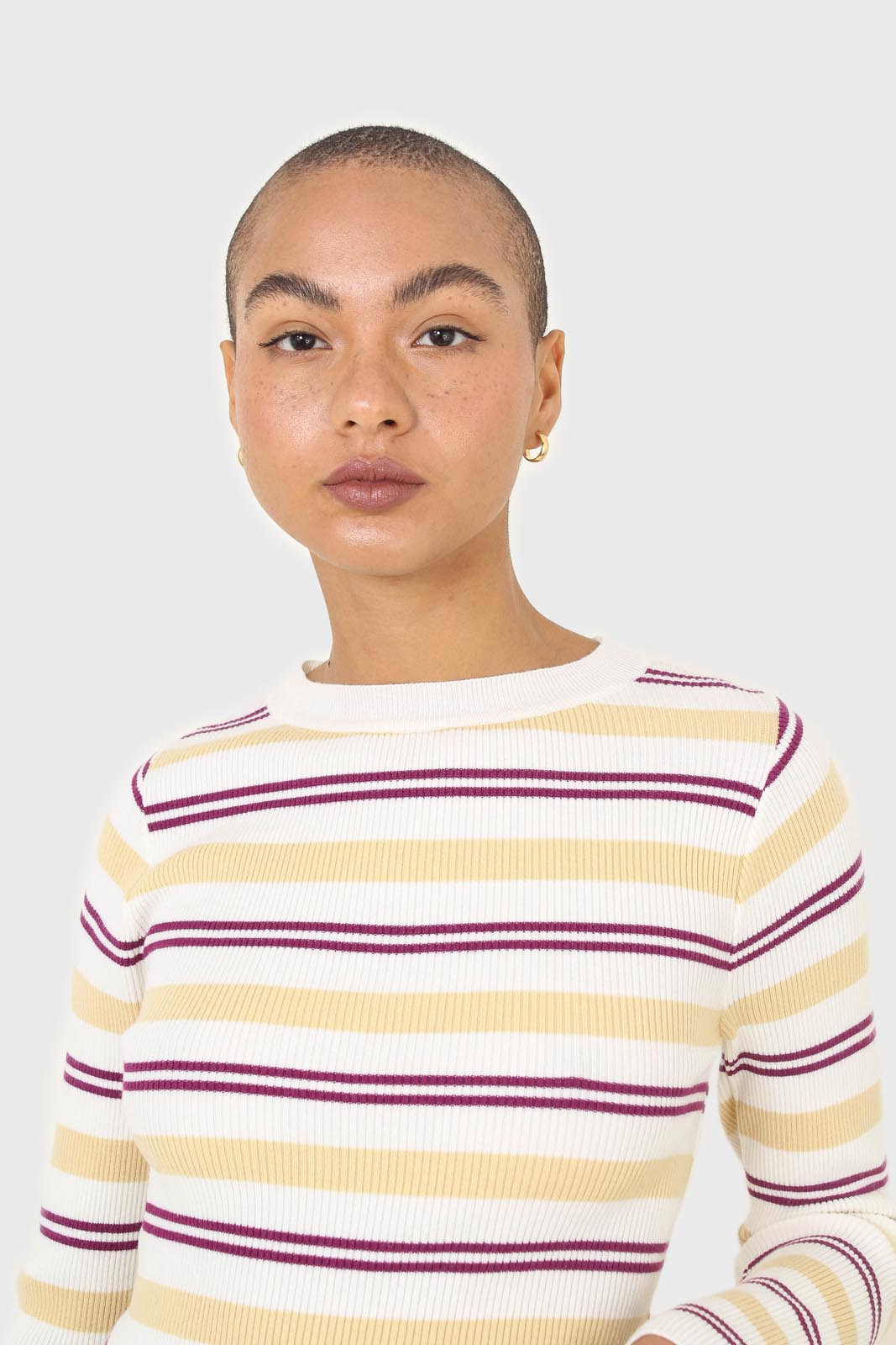 Ivory purple and yellow multistripe knit top