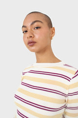 Ivory purple and yellow multistripe knit top
