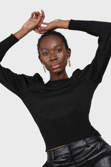 Black glitter balloon sleeve knit top