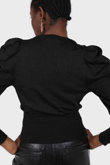Black glitter balloon sleeve knit top