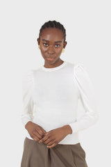 White glitter balloon sleeve knit top