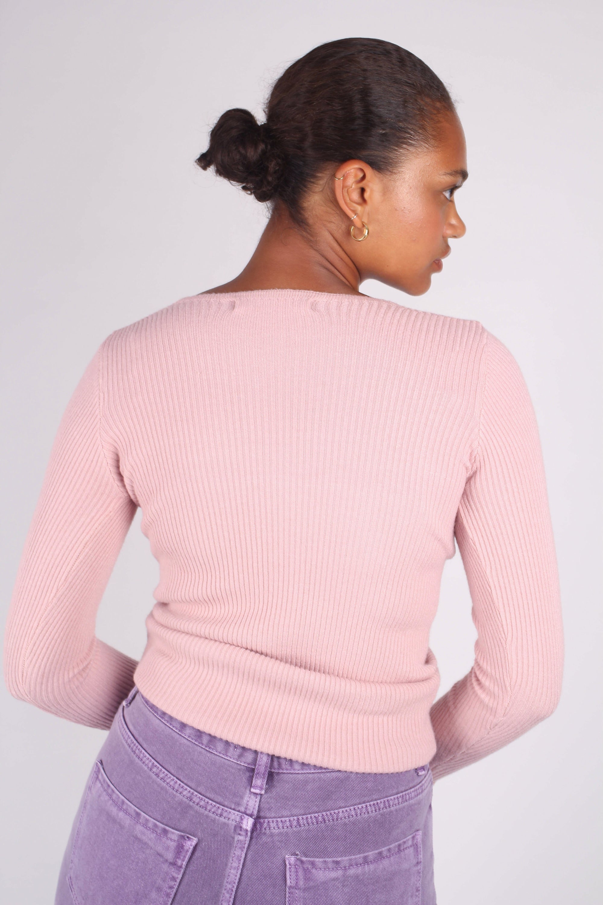 Pink pull front ribbed knit top