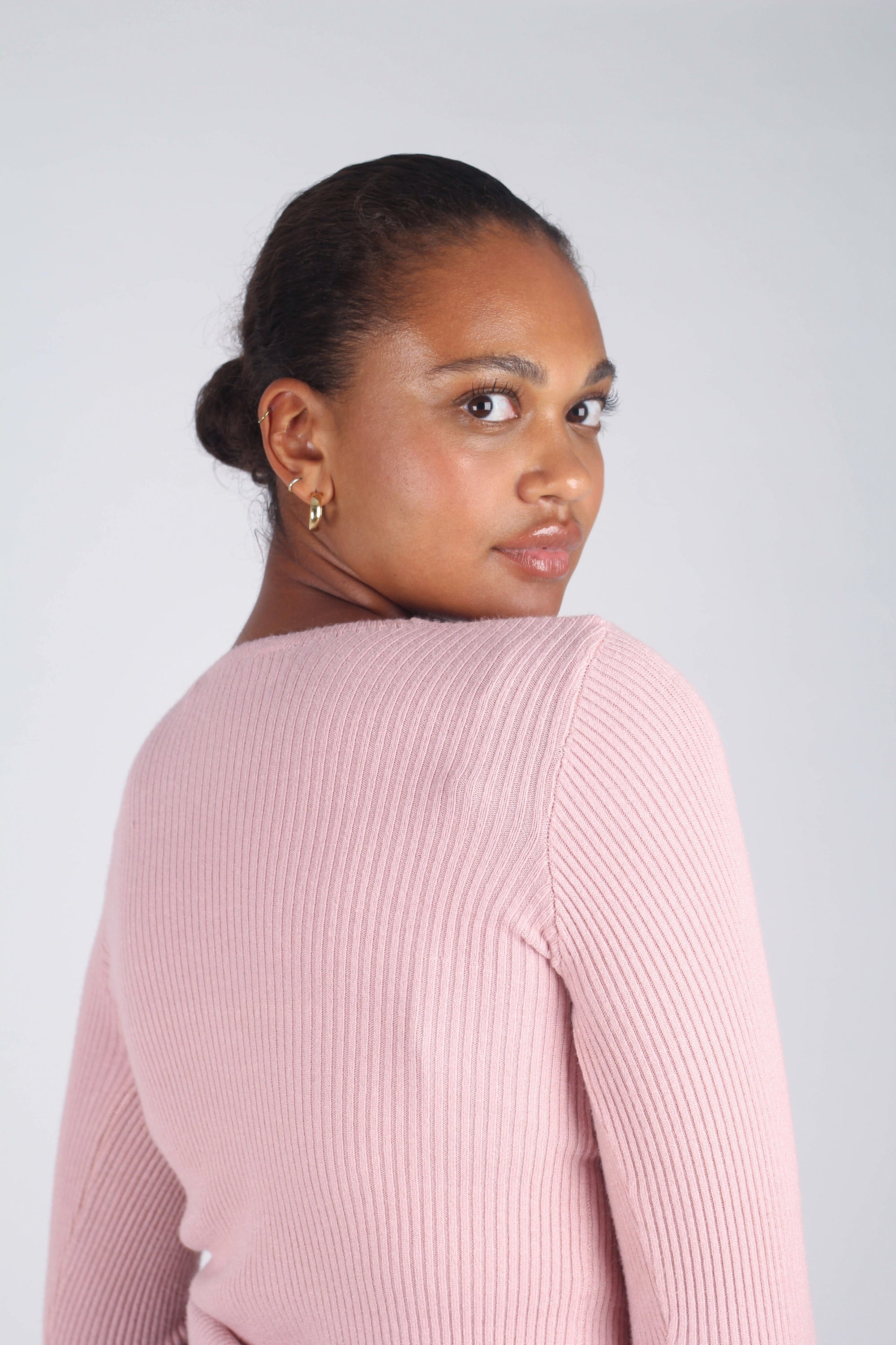 Pink pull front ribbed knit top