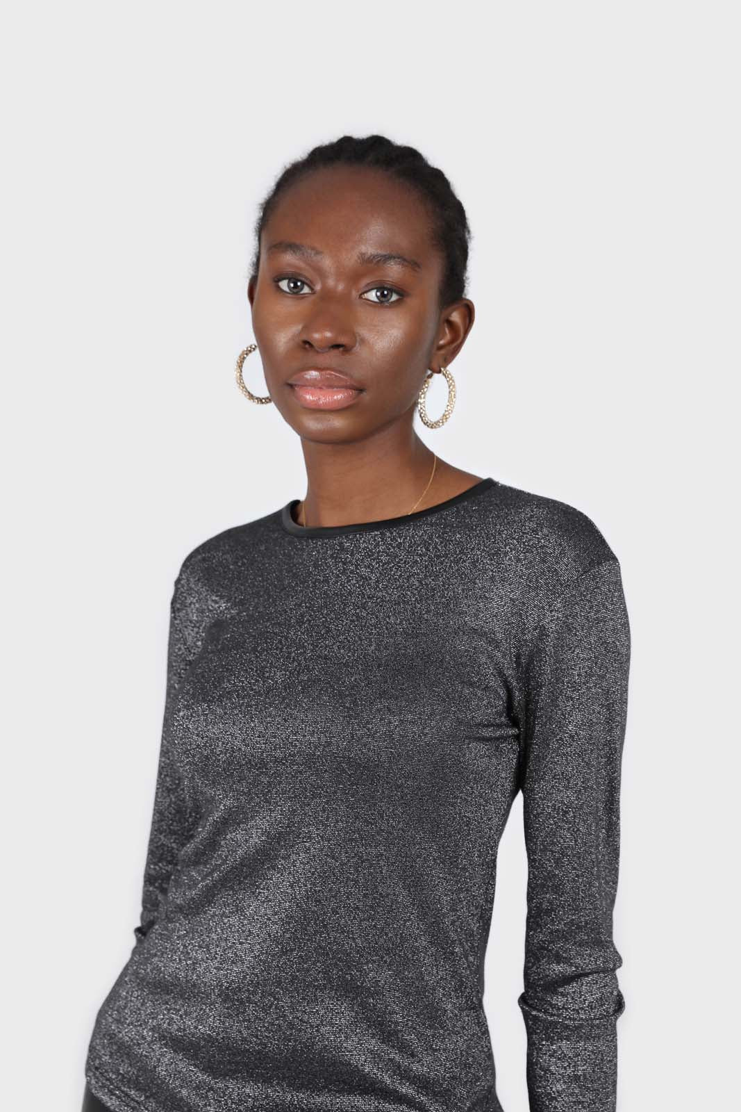 Charcoal sheer glitter long sleeved top