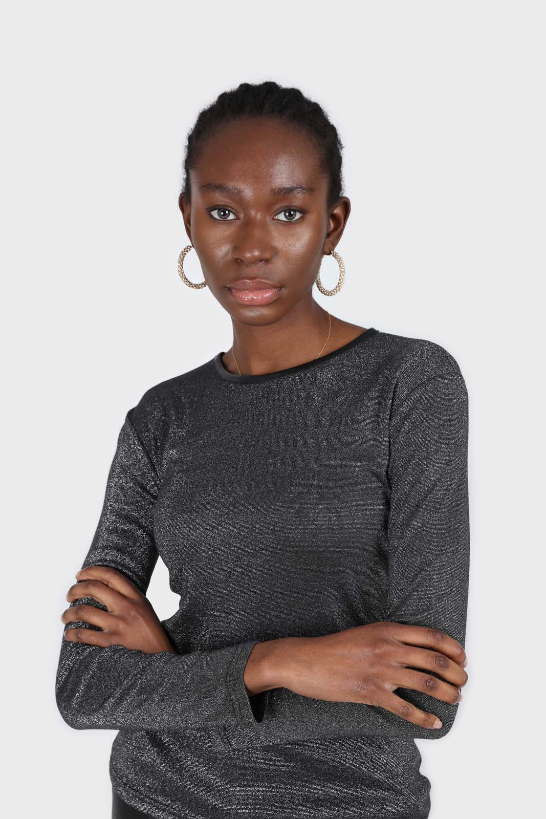 Charcoal sheer glitter long sleeved top