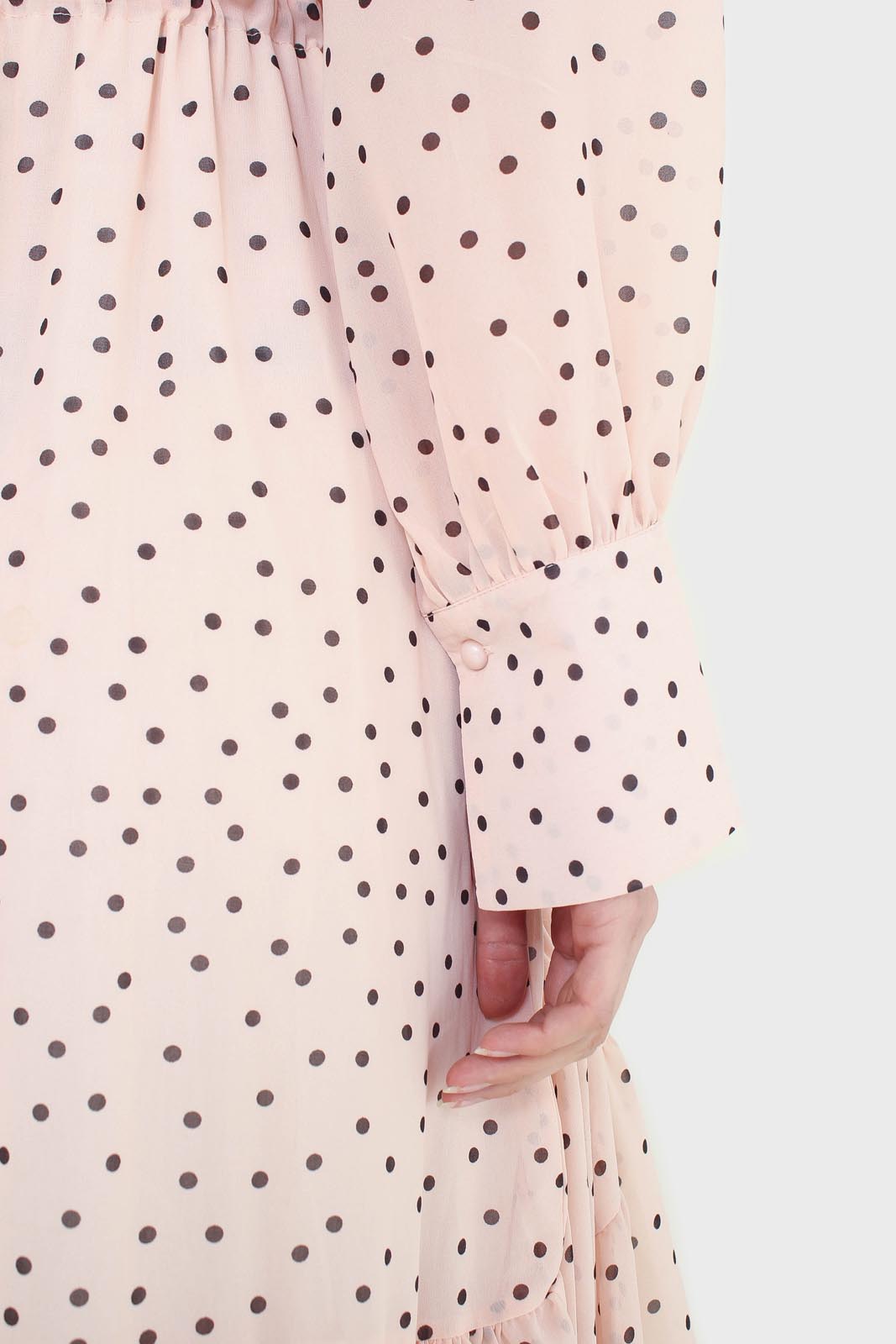 Pink and black polka dot long sleeved maxi dress