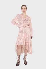 Pink and black polka dot long sleeved maxi dress