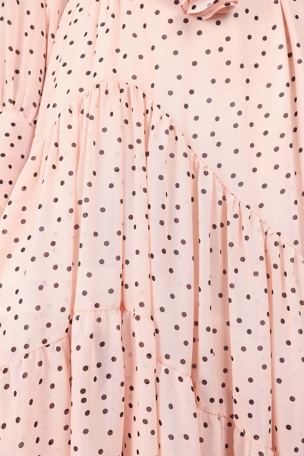 Pink and black polka dot long sleeved maxi dress