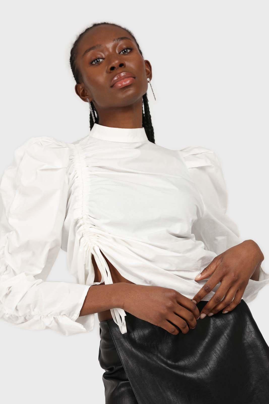 Ivory Side shirring long sleeved top