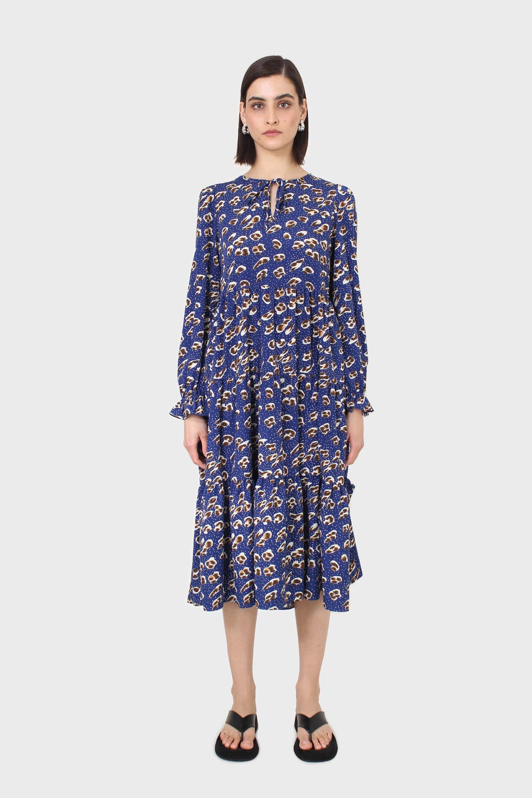 Cobalt floral printed tiered ruffle maxi dress