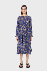Cobalt floral printed tiered ruffle maxi dress