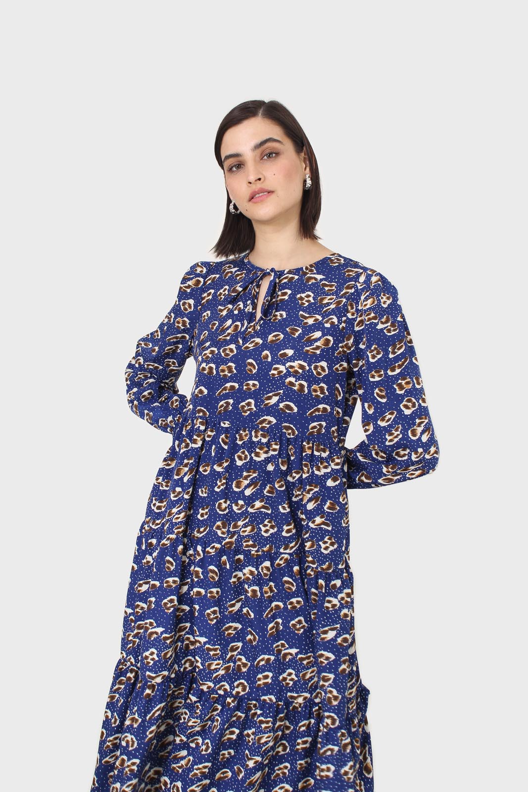 Cobalt floral printed tiered ruffle maxi dress