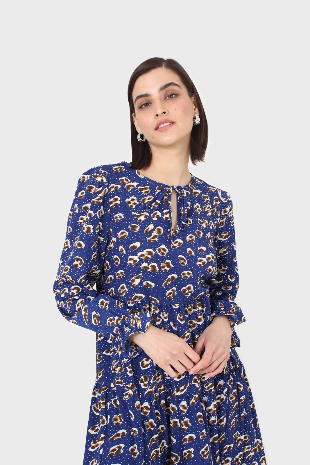 Cobalt floral printed tiered ruffle maxi dress