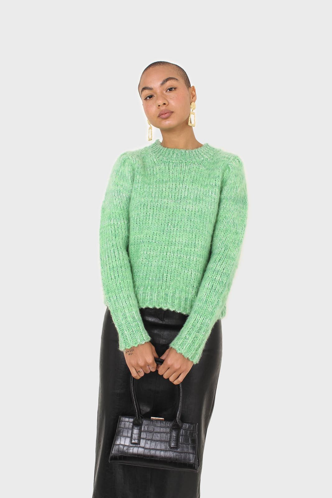 Bright green alpaca fuzzy jumper