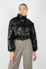 Black vegan croc crop blouson jacket