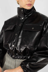 Black vegan croc crop blouson jacket