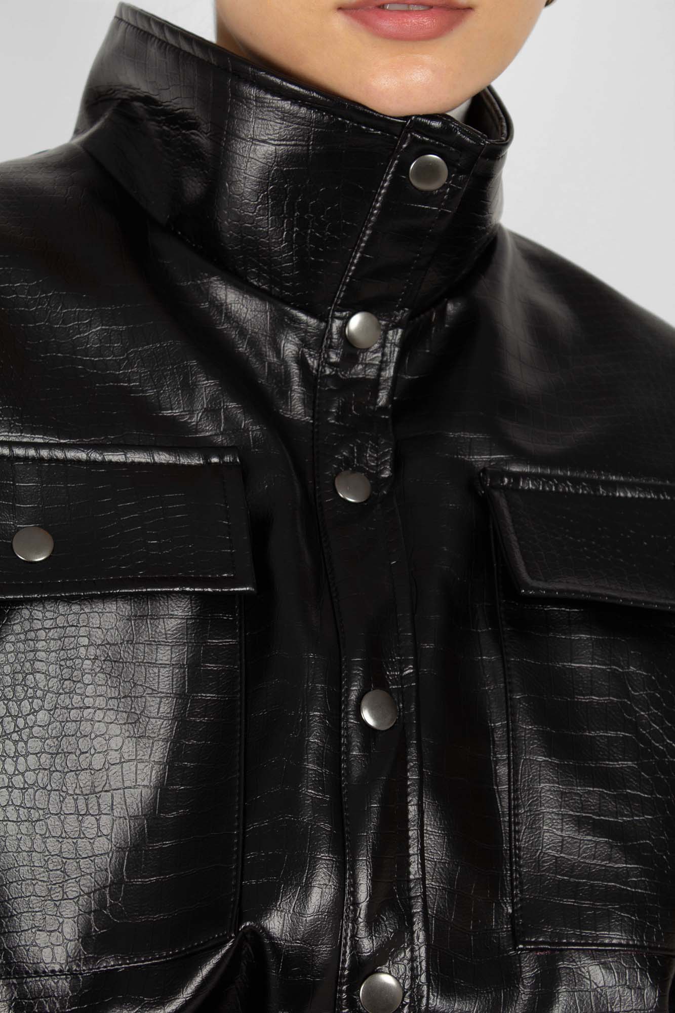 Black vegan croc crop blouson jacket
