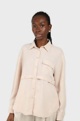 Pale pink button row silky shirt blouse