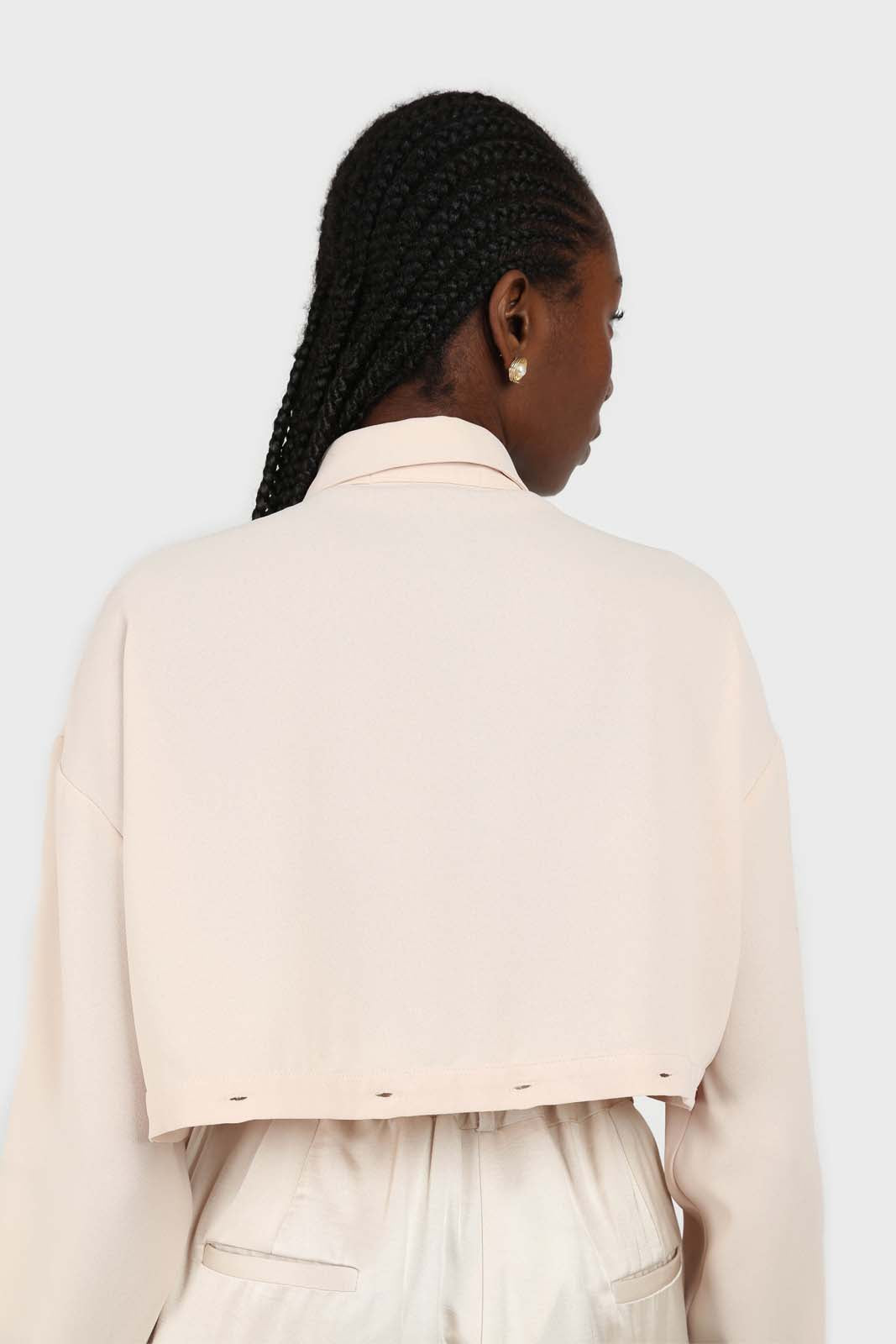 Pale pink button row silky shirt blouse