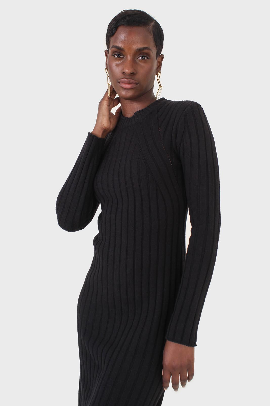 Black wool dress bustier set