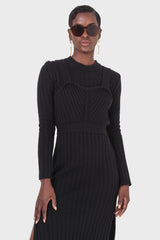 Black wool dress bustier set