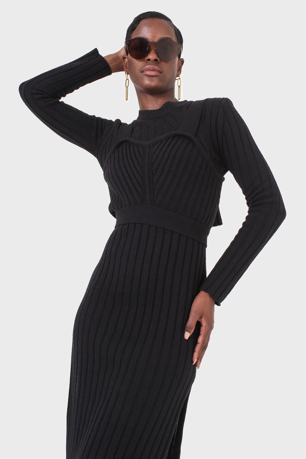 Black wool dress bustier set