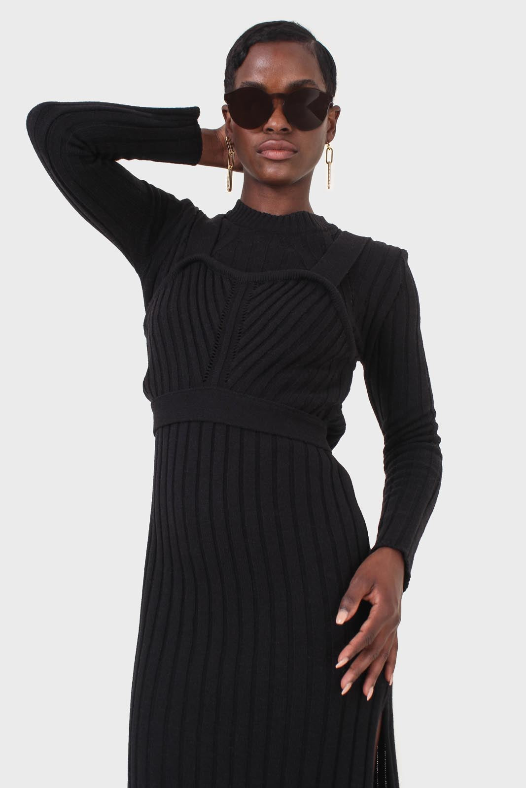 Black wool dress bustier set