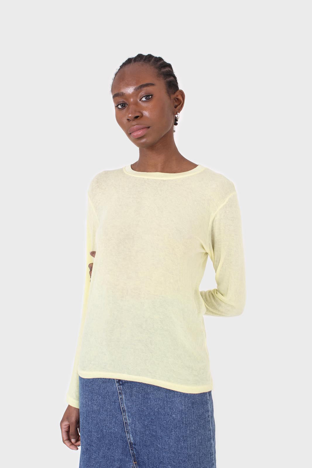 Pale yellow long sleeve jersey top